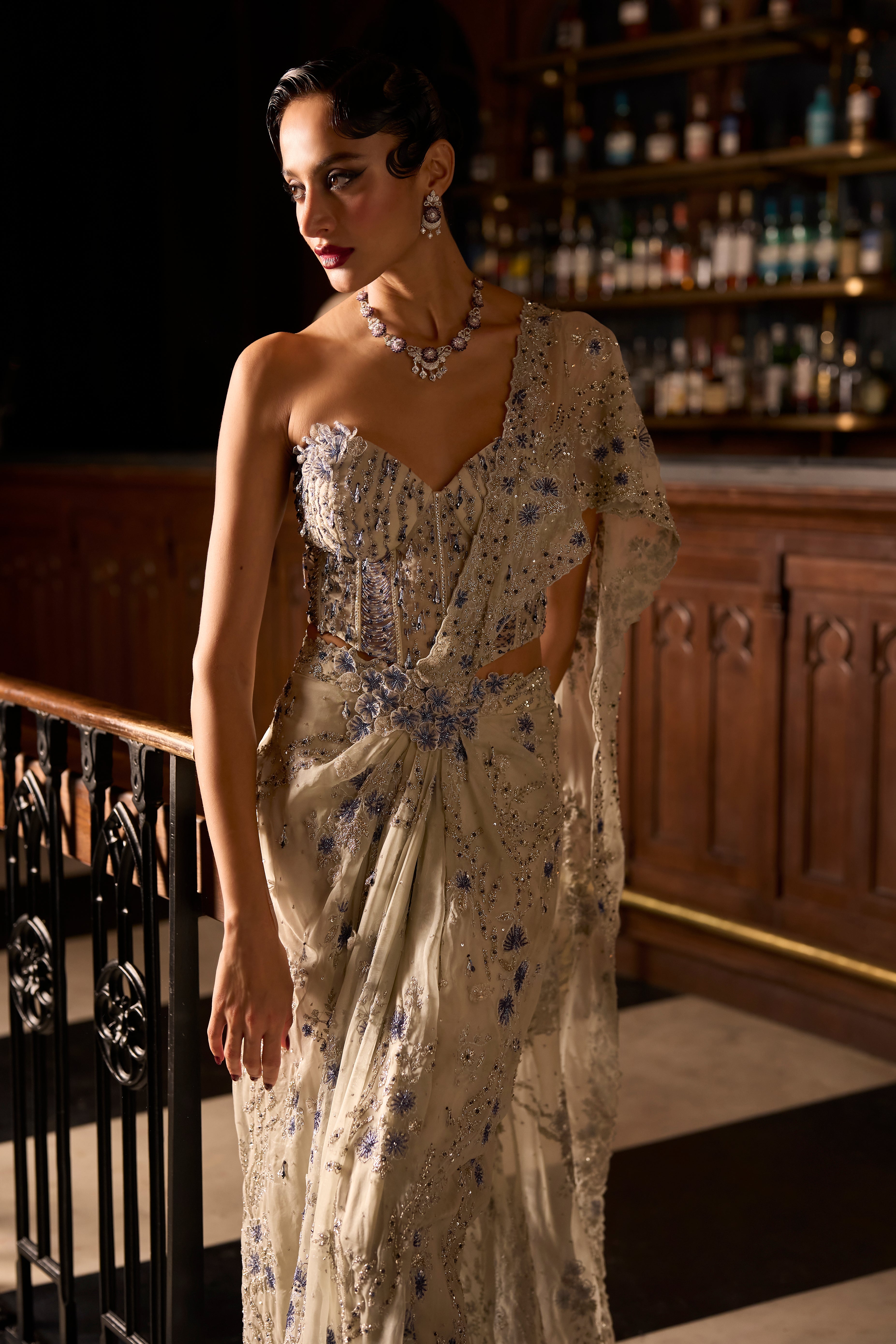 Silver frost draped saree