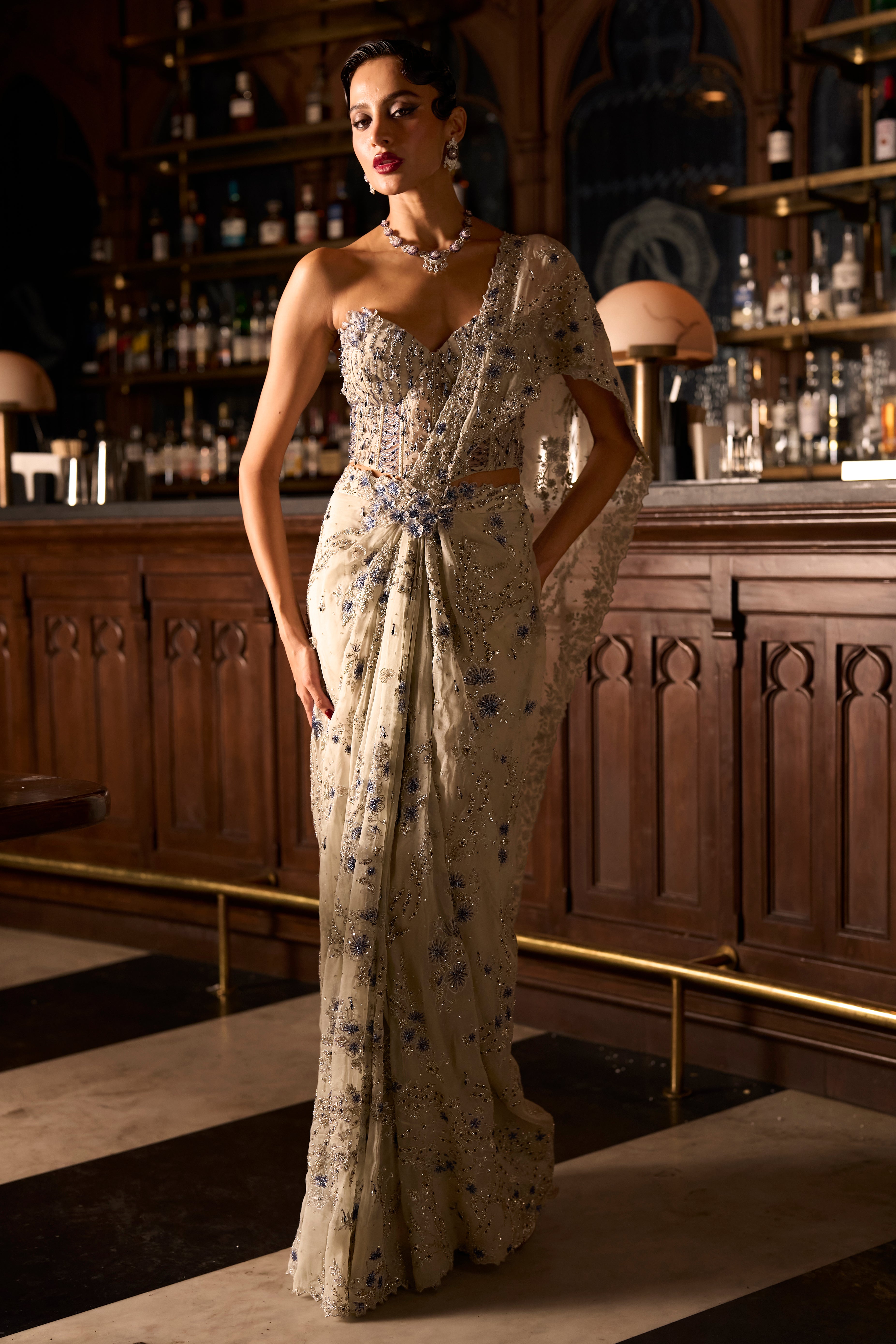 Silver frost draped saree