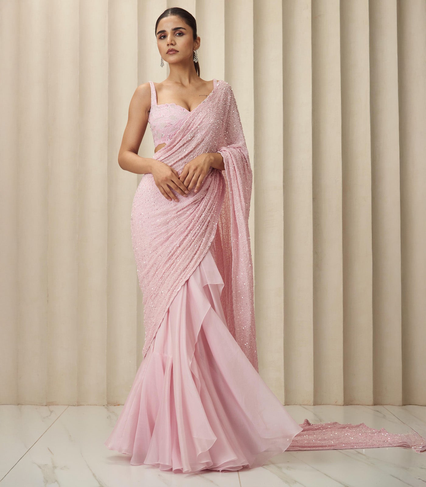 Pink aura saree set