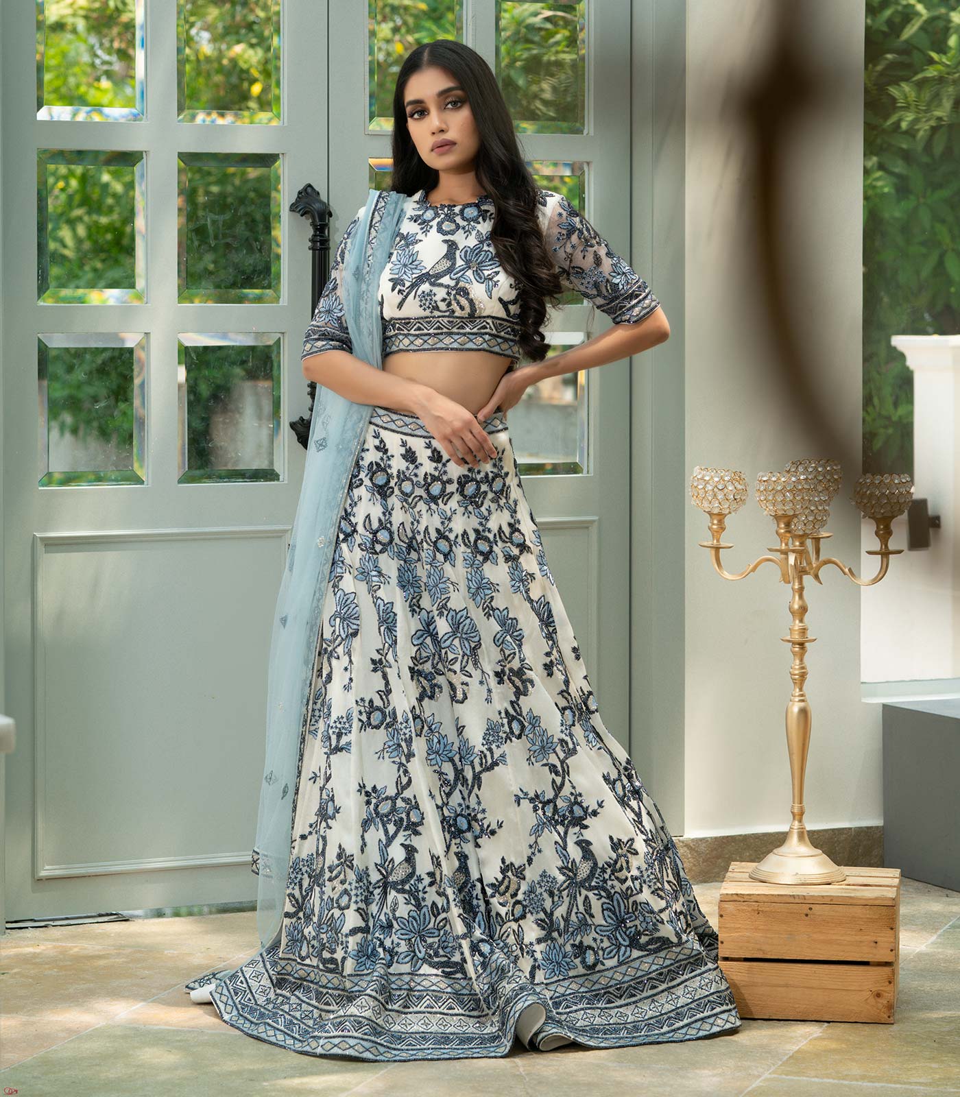 SKY-BLUE EMBROIDERED NET SEMI STITCHED LEHENGA Manufacturer Supplier from  Surat India