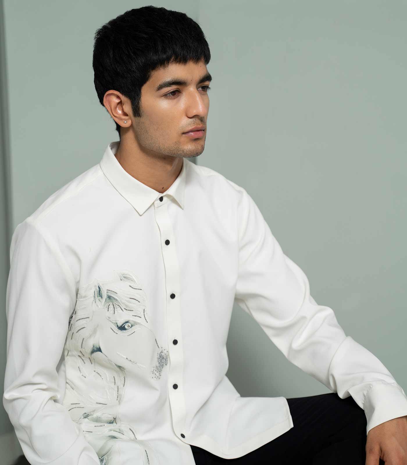 White Embroidered Horse Shirt – Varun Chakkilam