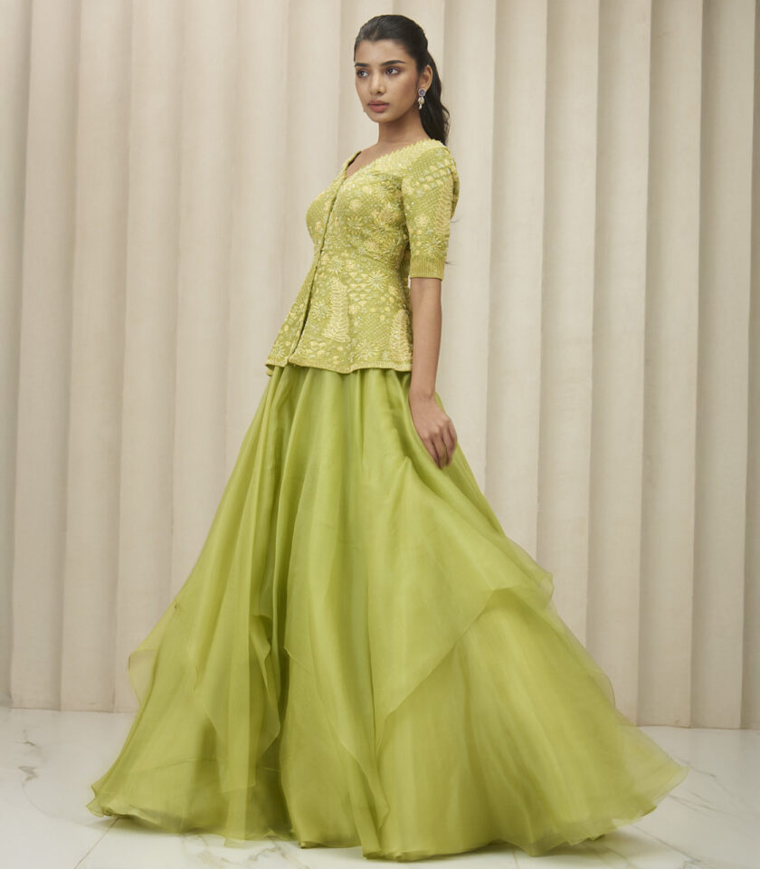 Moss green peplum cascading skirt - Image 2