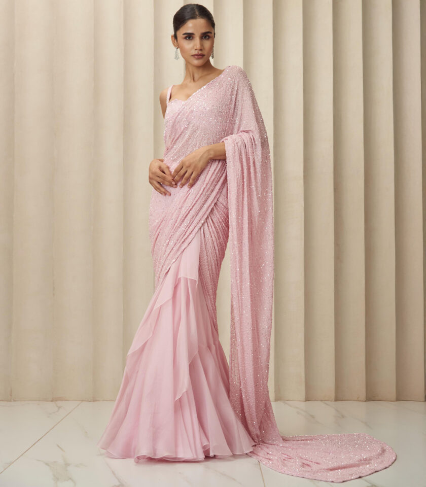 Pink aura saree  set - Image 3