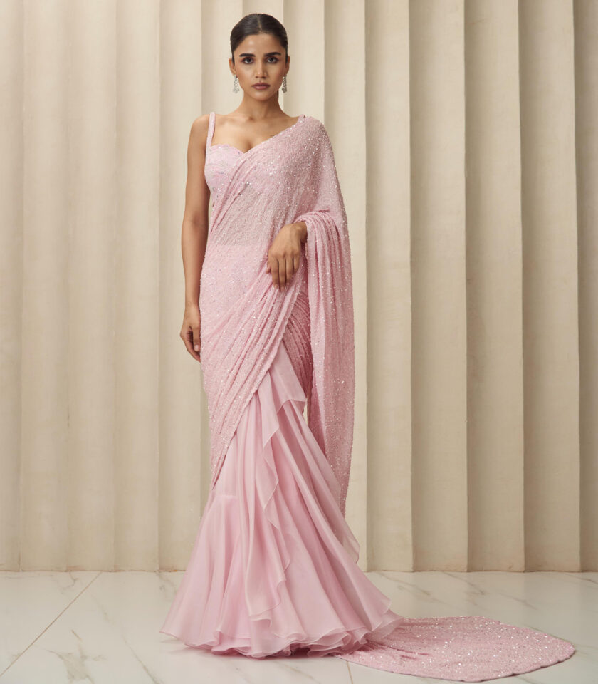 Pink aura saree  set - Image 2