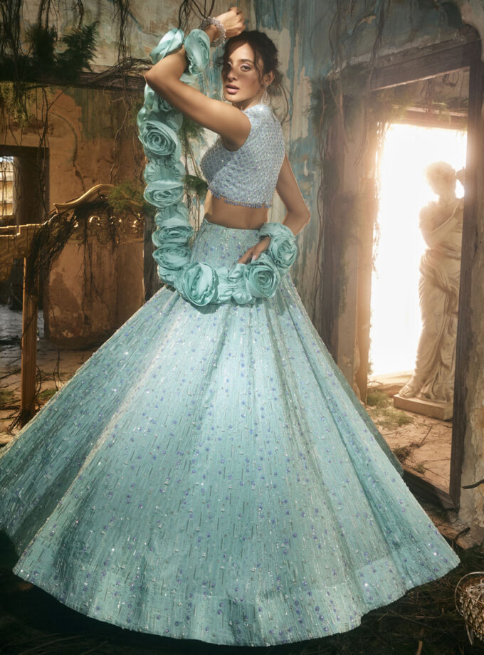 Aqua bloom lehenga set