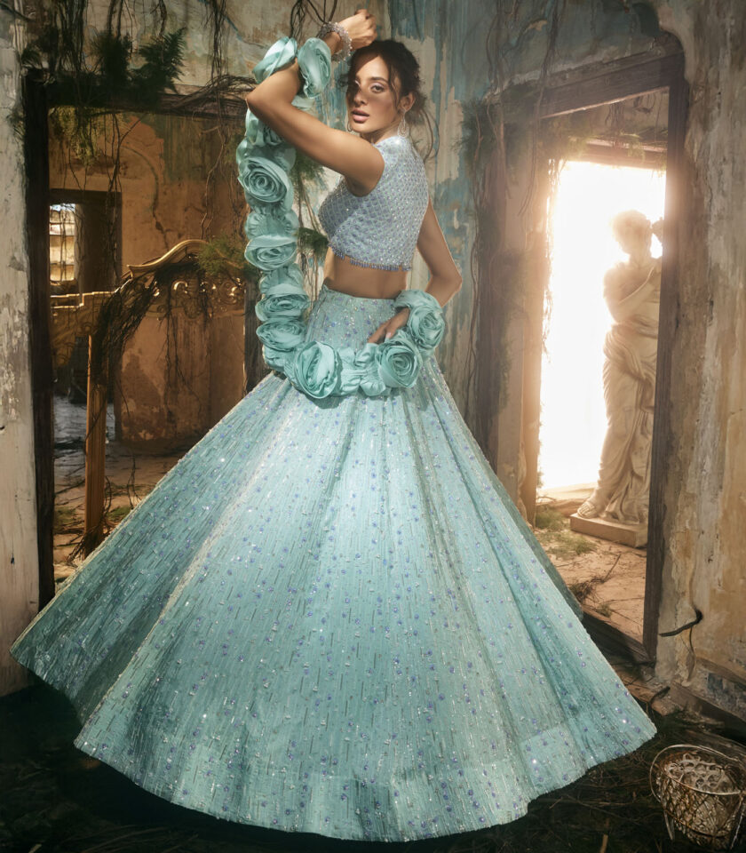 Aqua bloom lehenga set
